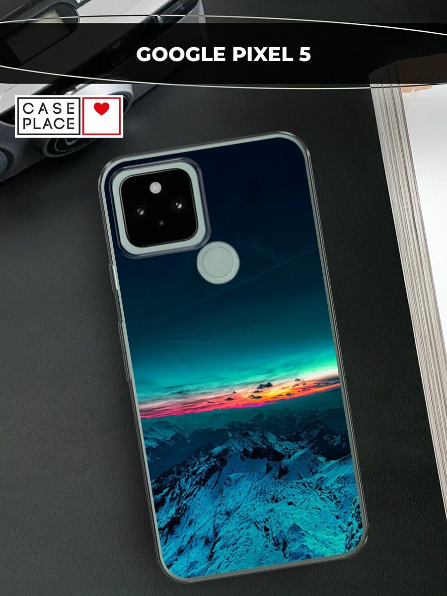 Чехол на Google Pixel 5 / Гугл Пиксель 5 с принтом "Закат в горах"