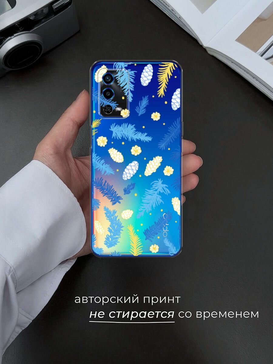 Чехол на Oppo A55 4G / Оппо А55 4G с принтом "Елки и шишки", прозрачный — фото 1