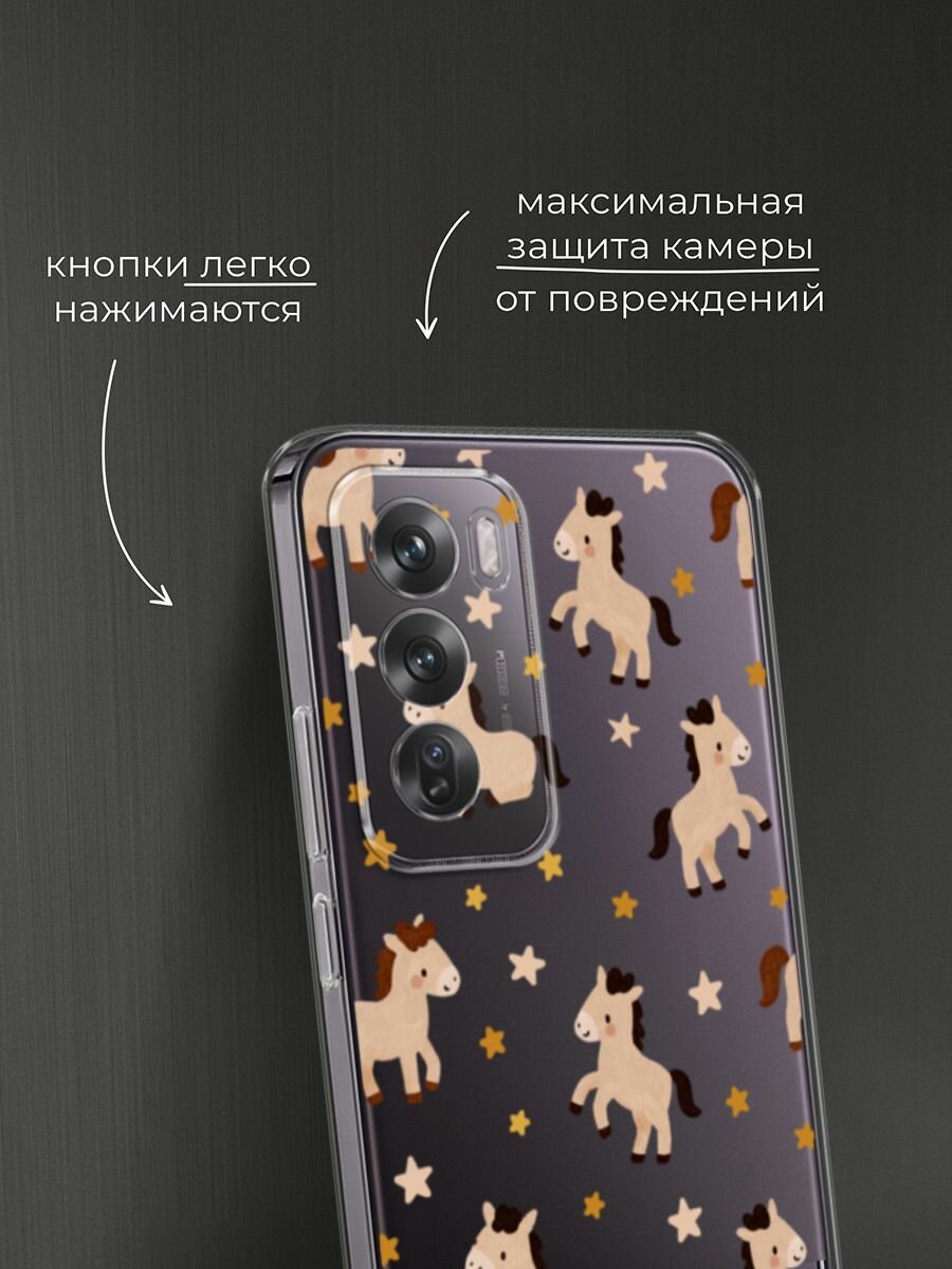 Чехол на Oppo Reno 12 Pro / Оппо Рено 12 Про с принтом "Лошадки и звездочки паттерн 2", прозрачный — фото 1