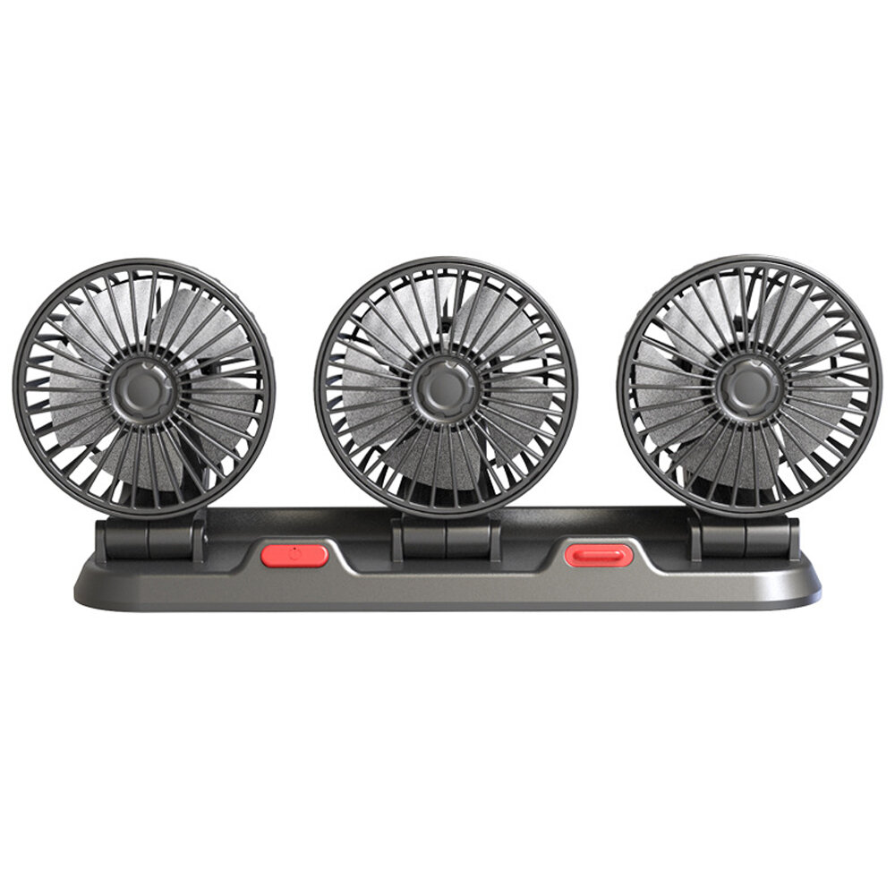 3 Heads Car Fan Portable Air Cooling Fan Silent Electric Fan 360° Rotation with 2 Wind Speed Phone Number Display Black ABS USB 5V 2.1A DC12V 1A DC24V 0.6A 1300mm Cable 302*98*135mm 610g for Car Truck SUV RV Marine Boat