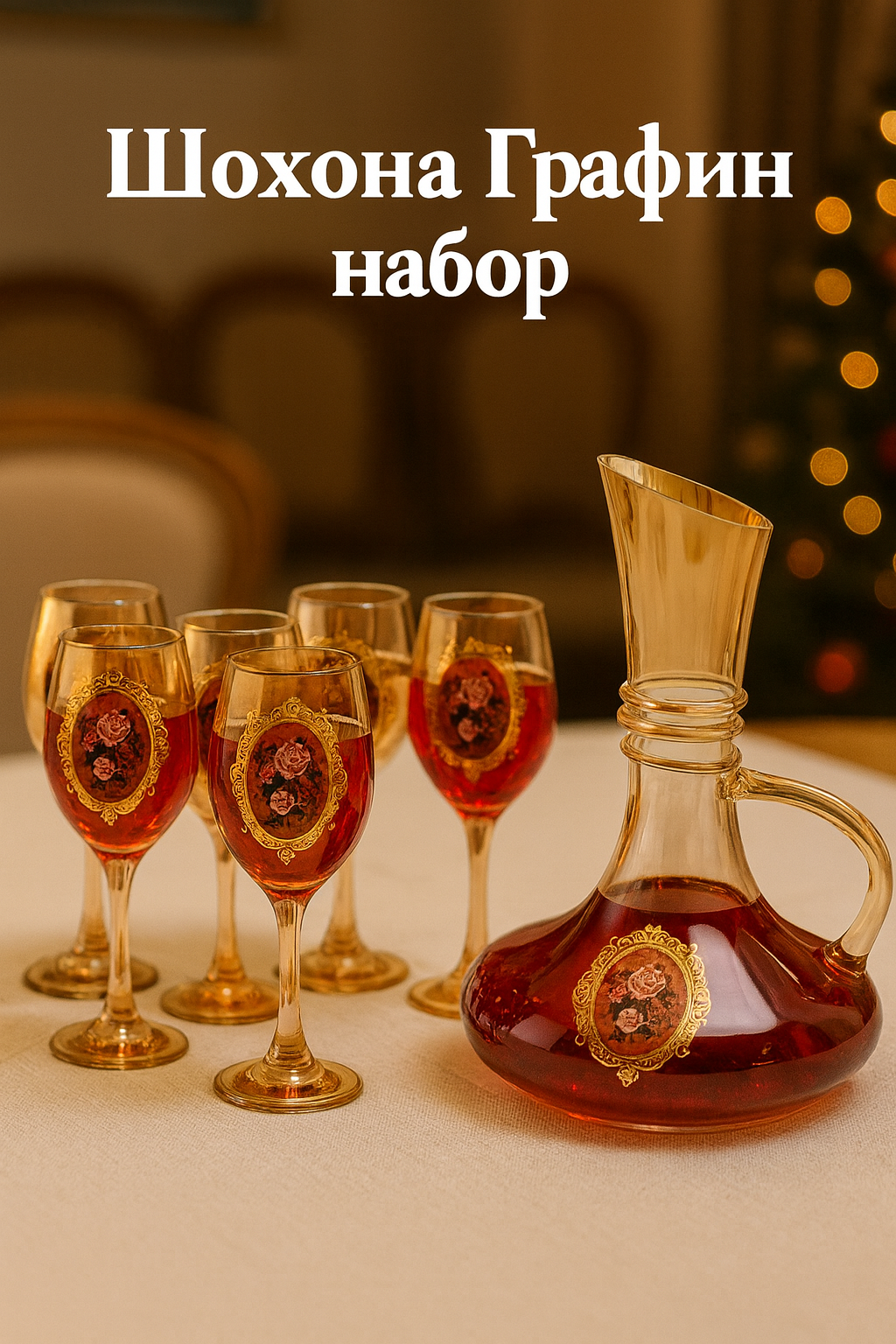 Королевский набор – 6 бокалов и 1 графин. Элегантный дизайн и прочное стекло украсят любой праздничный стол!