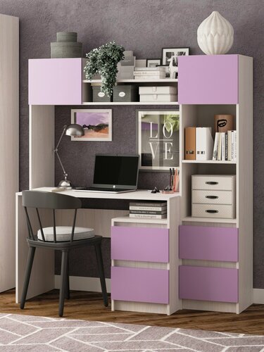 Изображение товара Есэндвич Кардифф Компьютерный стол с надстройкой, с ящиками 151х167х59 см правый (Анкор белый/Ирис)