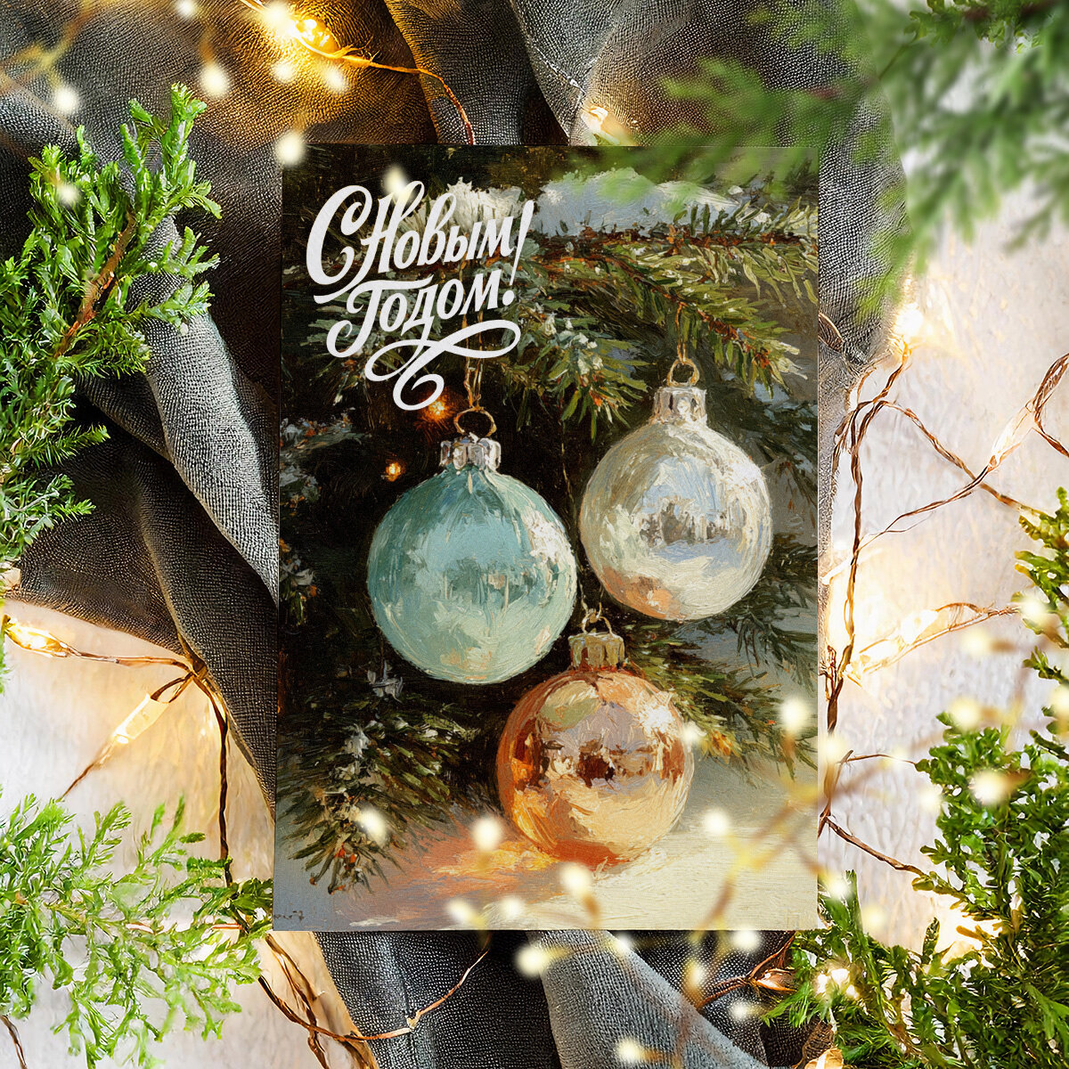 Новогодние винтажные открытки, Поздравительная открытка с Новым Годом , красивые яркие принты, формат А5