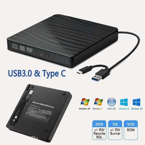 Изображение товара Внешний CD/DVD-привод для ноутбука, USB 3.0 и Type-C портативный CD DVD +/-RW пишущий оптический считыватель пишущий проигрыватель