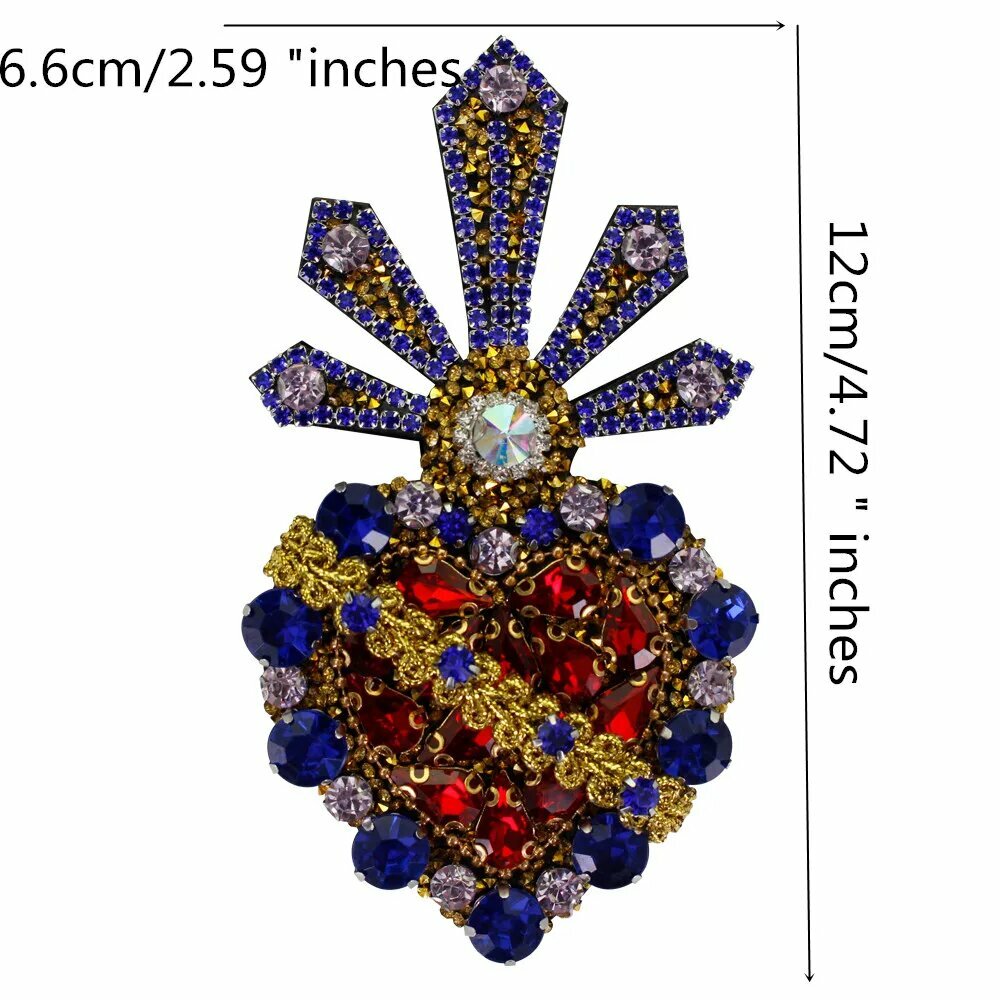 Брошь Сердце с камнями, 12см, Темно-синий, NO.5