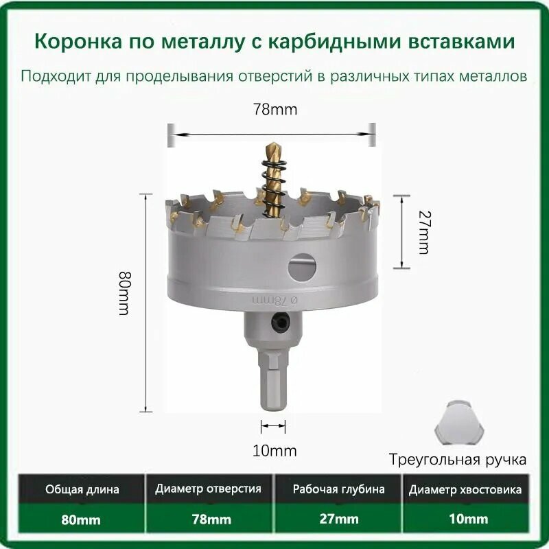 Коронка по металлу с карбидными вставками 78мм 1шт.