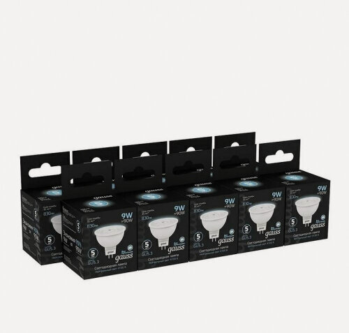 Изображение товара Светодиодная лампа Gauss MR16 9W 830lm 6500K GU5.3 LED (упак 10шт)