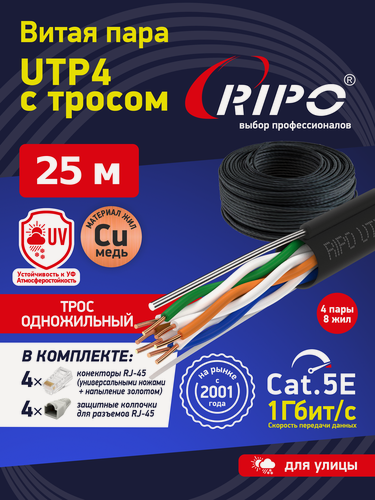 Изображение товара Кабель витая пара UTP CAT5E 24AWG уличный LAN Ethernet 25м