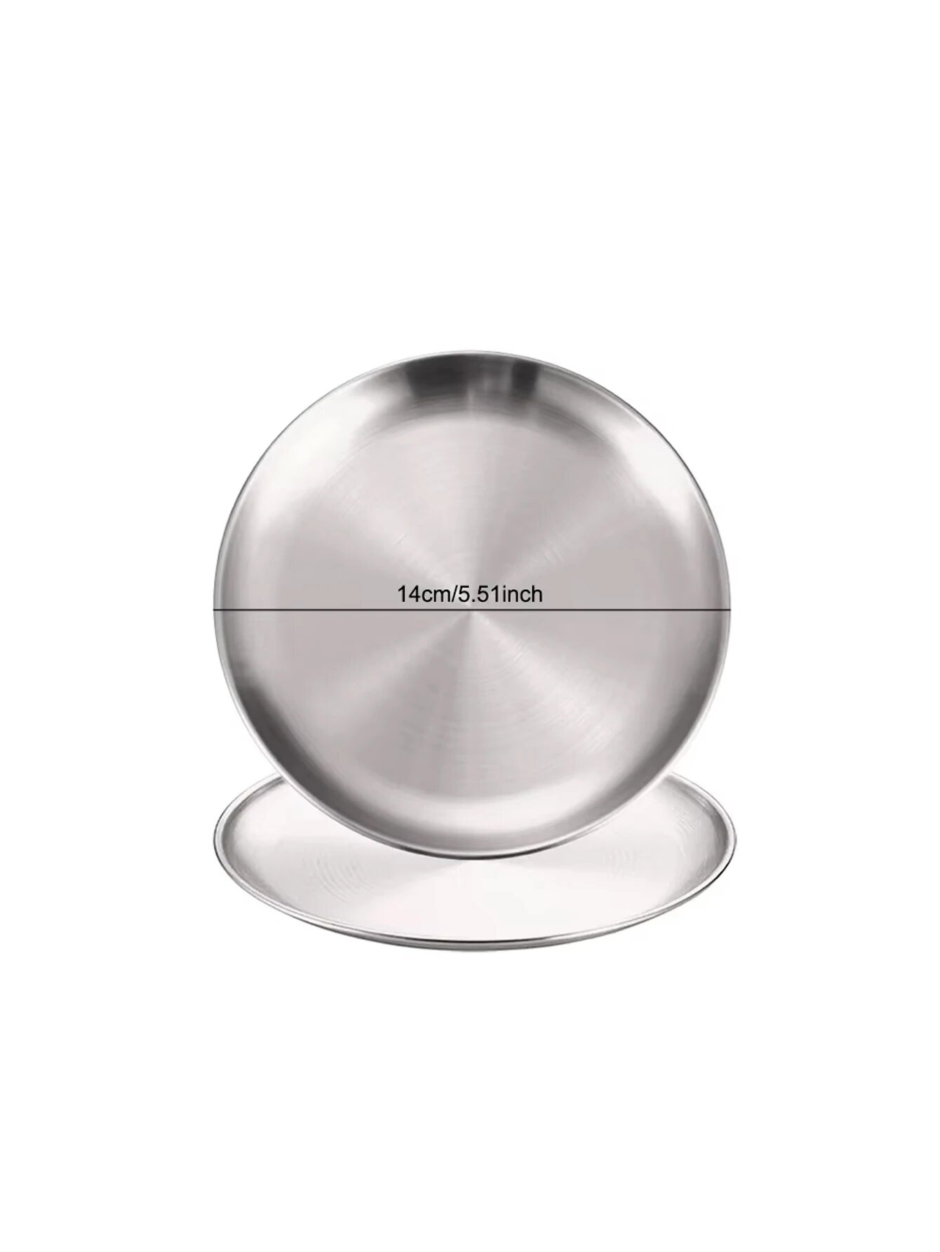 Набор из 2 круглых тарелок из нержавеющей стали 2Pcs-Silver 14cm