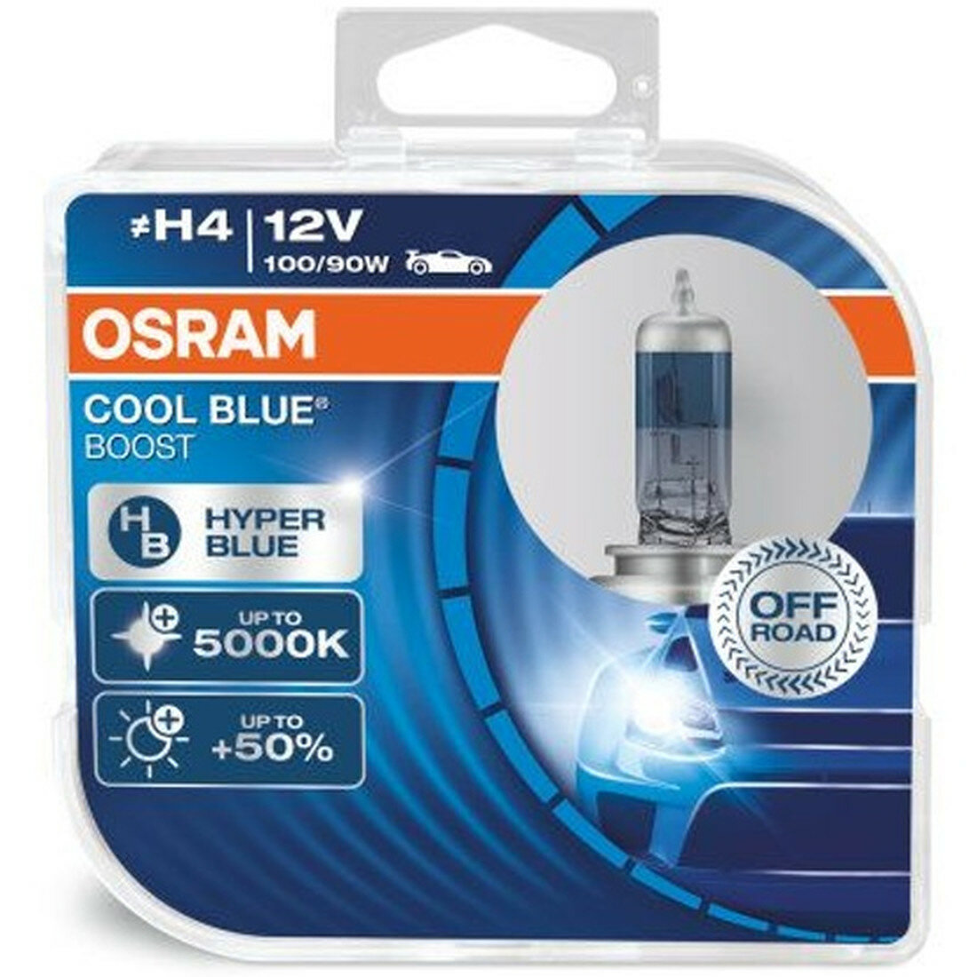 Лампа галогенная Osram H4 (100/90) P43t +50% Cool Blue Boost 5000K 2шт 12V 62193CBB2