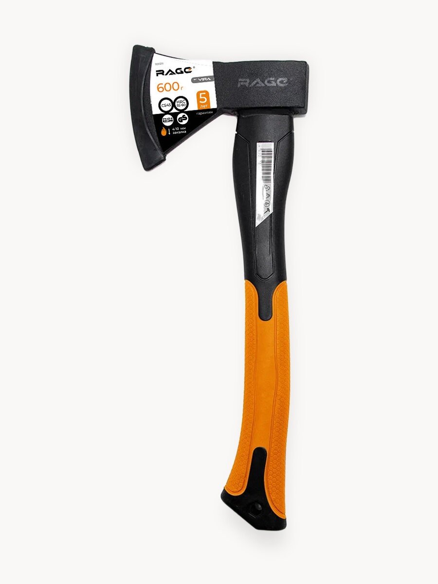Топор 1кг с фиберглассовой рукоятью RAGE by VIRA оранжевый