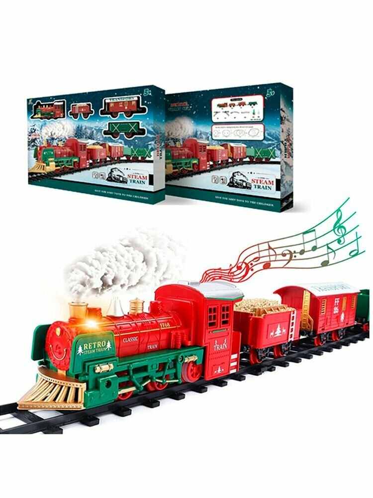 Железная дорога Новогодний поезд Fenfa (5 вагонов звук пускает пар) - 1603D