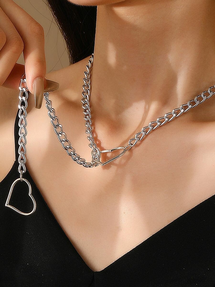 Колье, длина 47 см, серебряный — фото 1