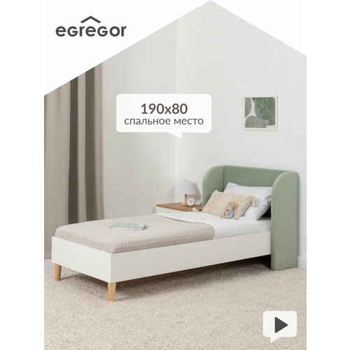 Кровать с мягким изголовьем для подростка Андерсон 11.45.01, Белый PE шагрень, Velutto 14 (ментоловый)