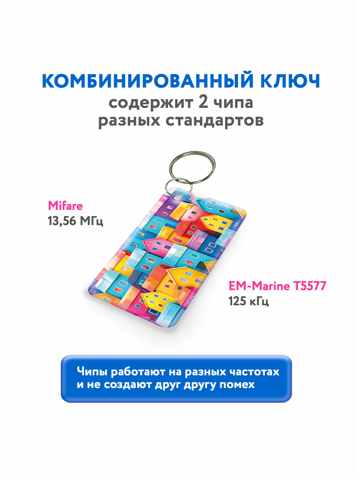 Ключ для домофона с двумя чипами, Em-Marine и Mifare. KeyBox, Домики, 1 шт. — фото 1