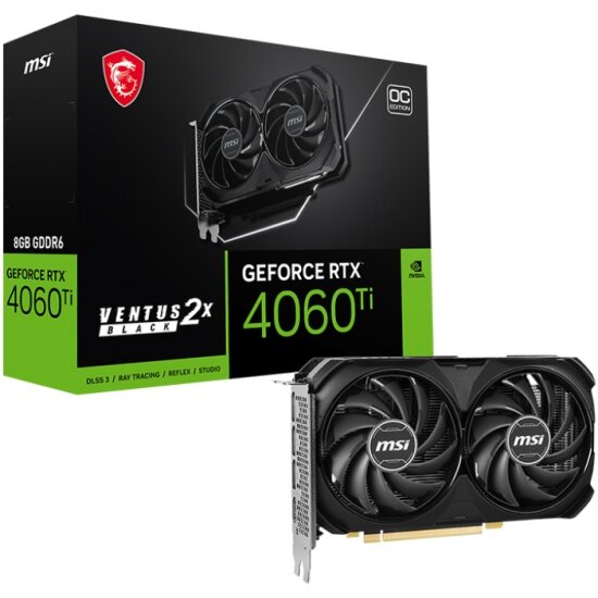 Видеокарта VGA MSI NVIDIA GeForce RTX 4060 Ti VENTUS 2X BLACK 8G OC 8GB, GDDR6128-bit, PCIe 4.0, 1xH