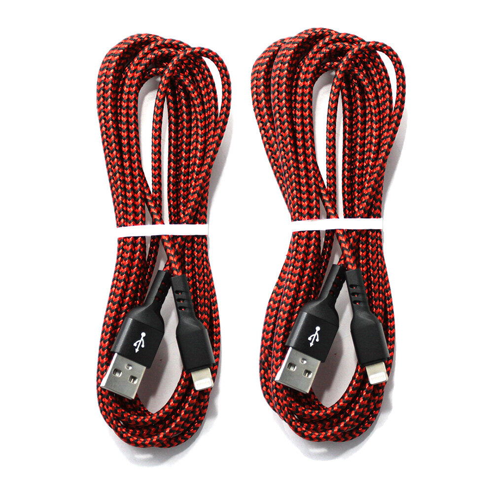 Набор плетёных кабелей Lightning для зарядки iPhone красный 2 шт длина 1 и 2 метра