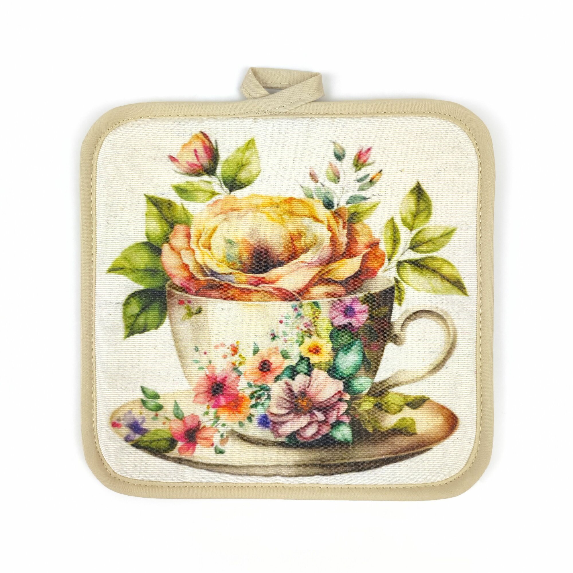 Квадратные кухонные прихватки для горячего из рогожки, набор 2 штуки, ГрандСтиль — фото 1