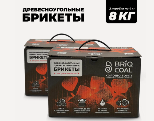 Изображение товара 2 упаковки BriqBOX по 4 кг - Высокоэффективные Древесноугольные Брикеты BRIQCOAL
