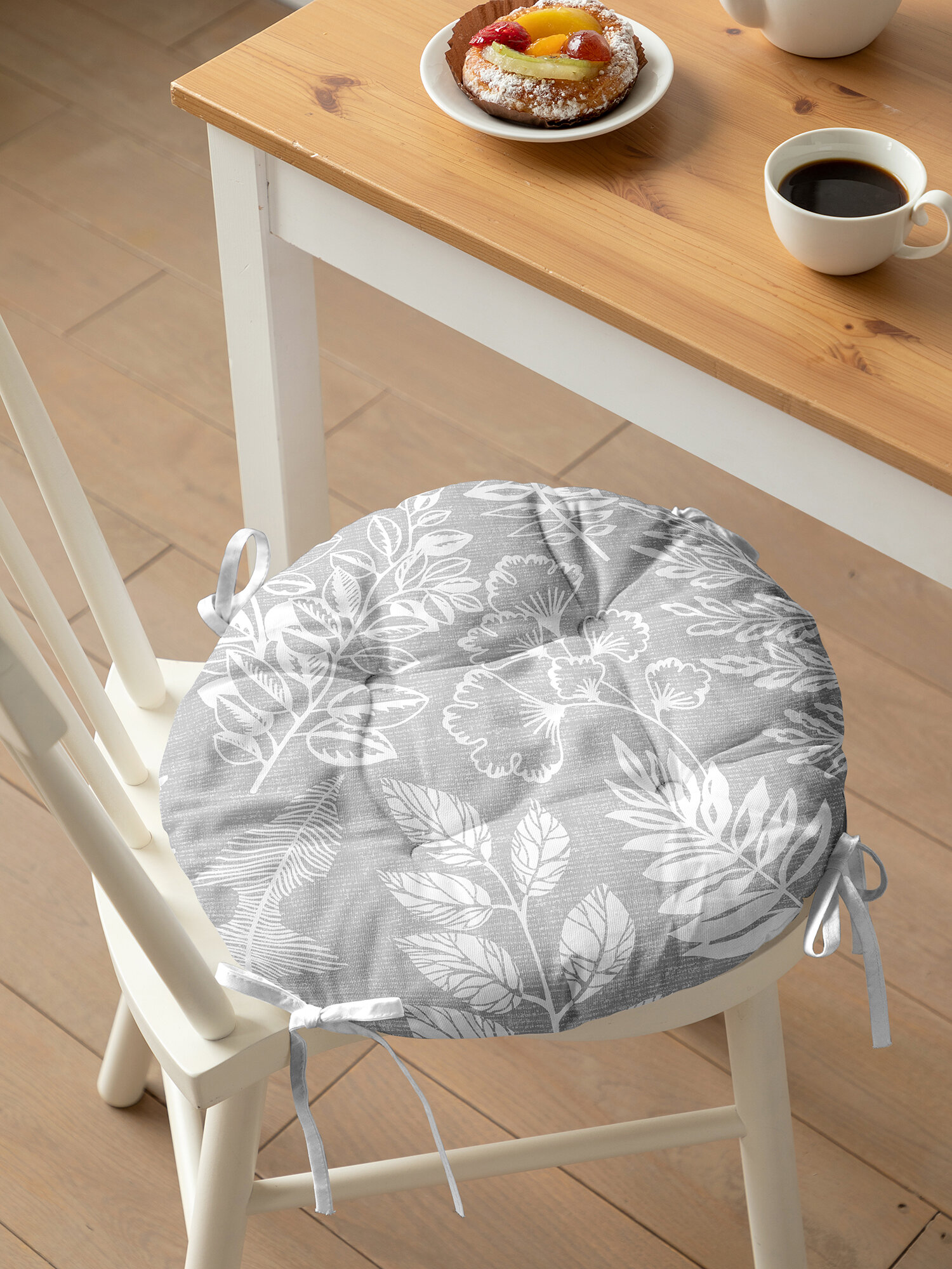 Подушка на стул с завязками круглая d40 "Mia Cara" Зеленый луг — фото 1