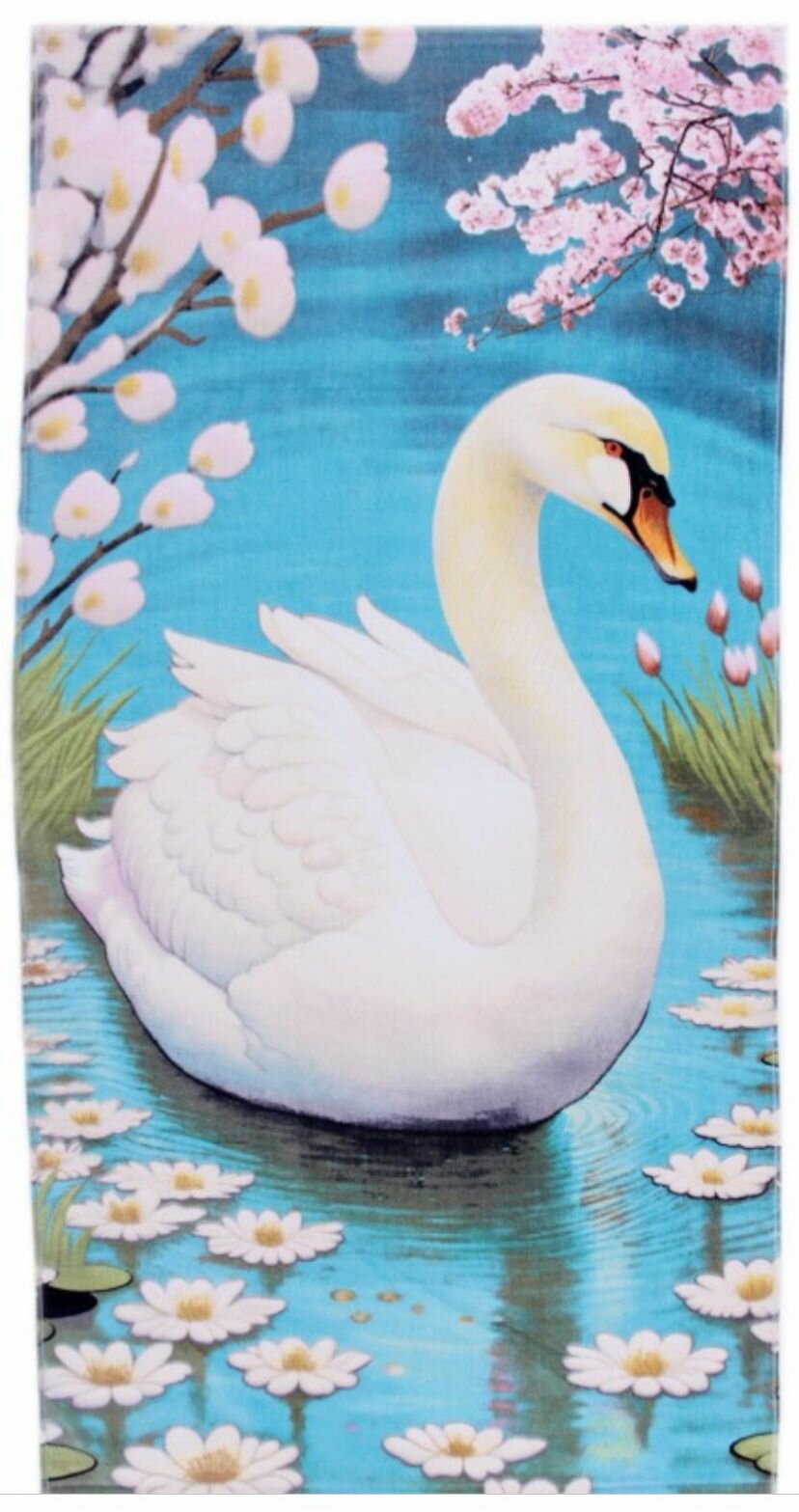 Полотенце пляжное, для бассейна, для ванны, для бани и сауны, для спорта, в подарок махрово-велюровое Белый Лебедь 70х140 см