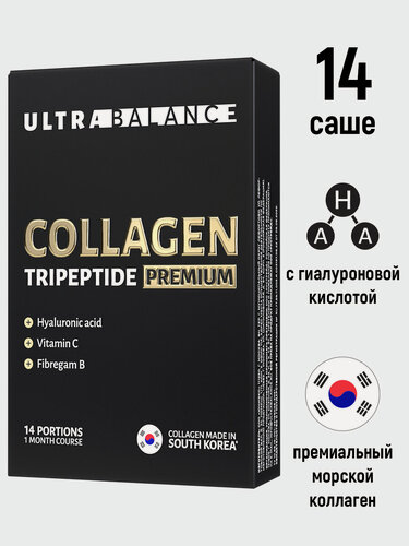 Изображение товара Коллаген морской UltraBalance порошок с гиалуроновой кислотой и витамин С для женщин, мужчин и спортсменов, 14 саше