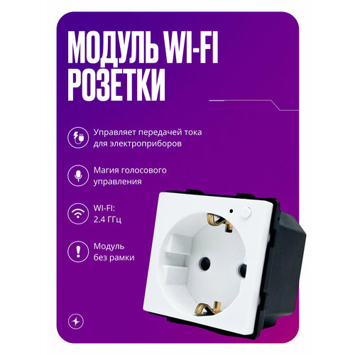 фото Умная розетка wifi, модуль без рамки, с заземлением и шторками, 16а, белая, для умного дома izba tech