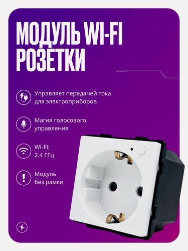 Изображение товара Умная розетка WIFI, модуль без рамки, с заземлением и шторками, 16А, белая, для умного дома