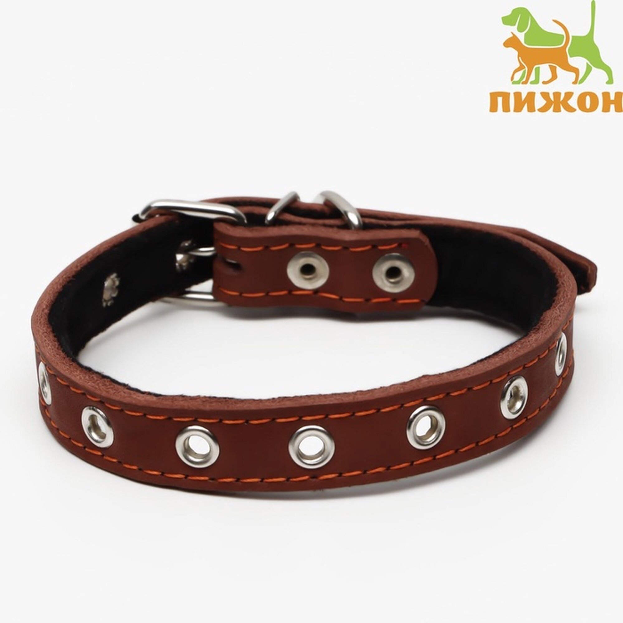 Картинки Ошейник кожаный на синтепоне, безразмерный, 45 х 2 см, ОШ 18-39 см, коричневый