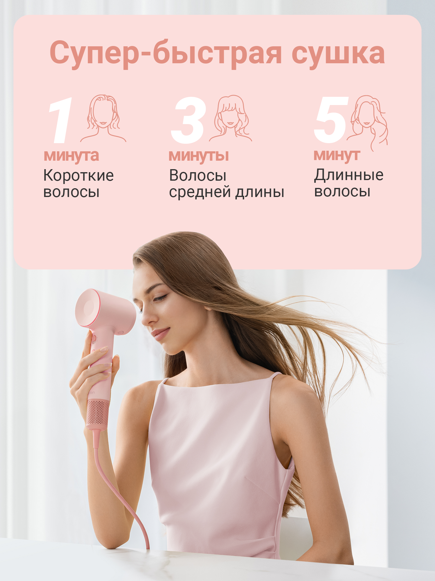 Фен для волос Laifen SE 2, 1500 Вт, ионизация, 5 режимов работы, Розовый — фото 1