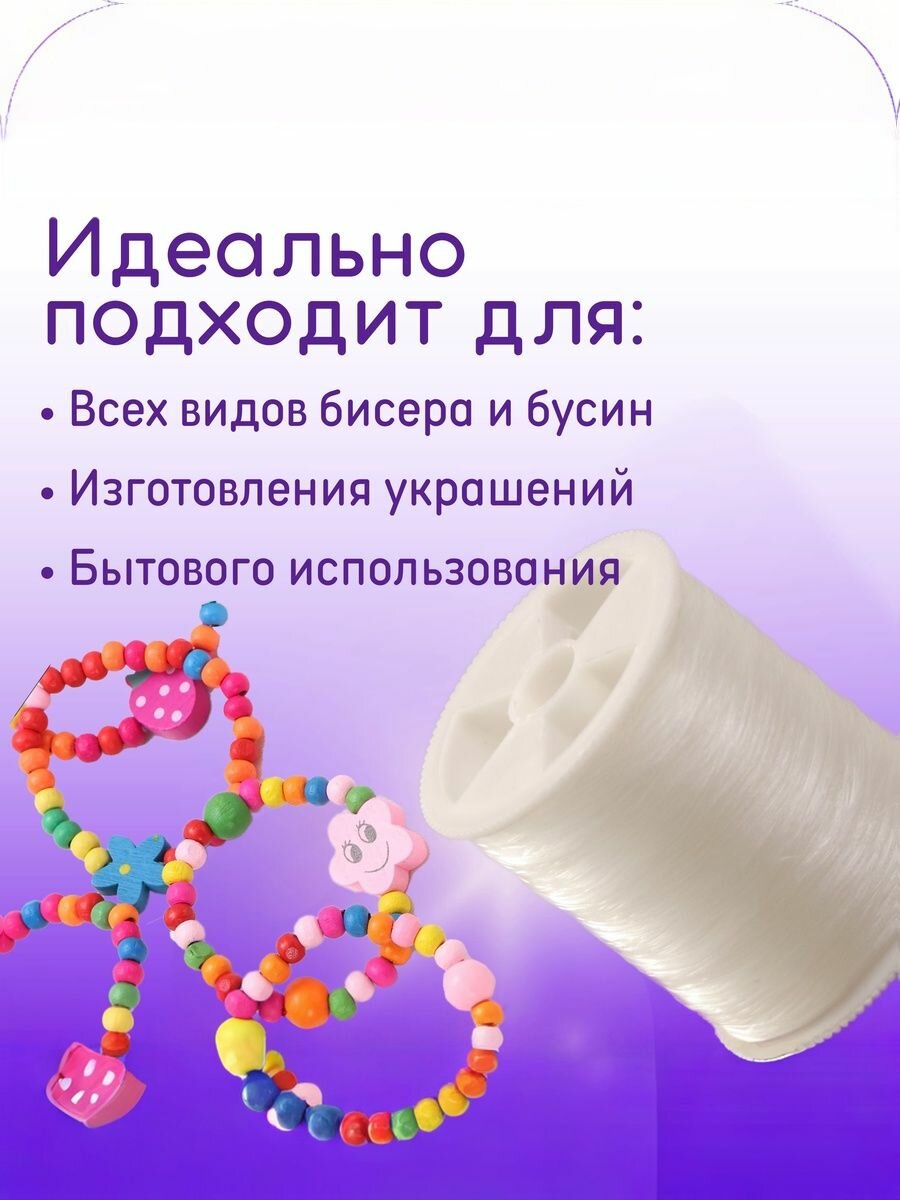 Нить для бисера / мононить / белая 0,12 мм, 200 м 2 шт — фото 1