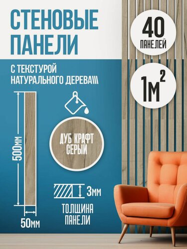 Изображение товара Стеновые панели реечные, декоративные рейки на стену, рейки самоклеящиеся