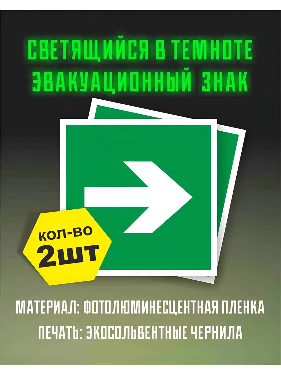 Знак пожарной безопасности фотолюминесцентный Е02-01 2 шт