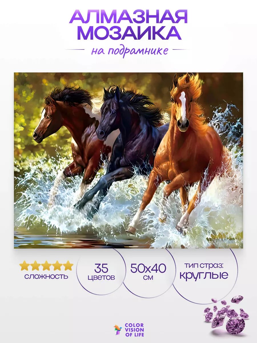 Алмазная мозаика на подрамнике «Табун лошадей» — фото 1