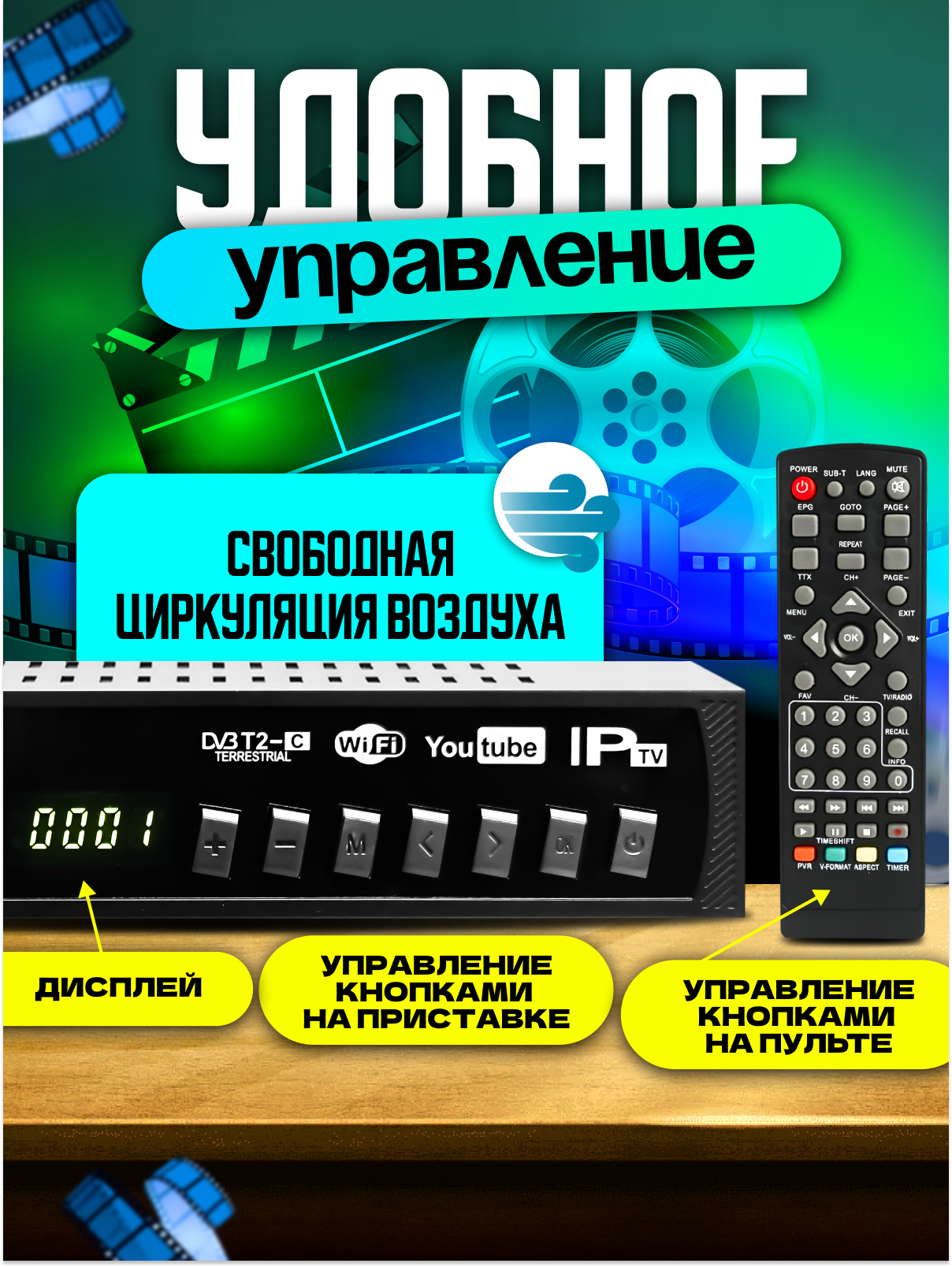 Цифровая приставка 20 каналов бесплатно DVB-T2 Open Box, чёрная — фото 1
