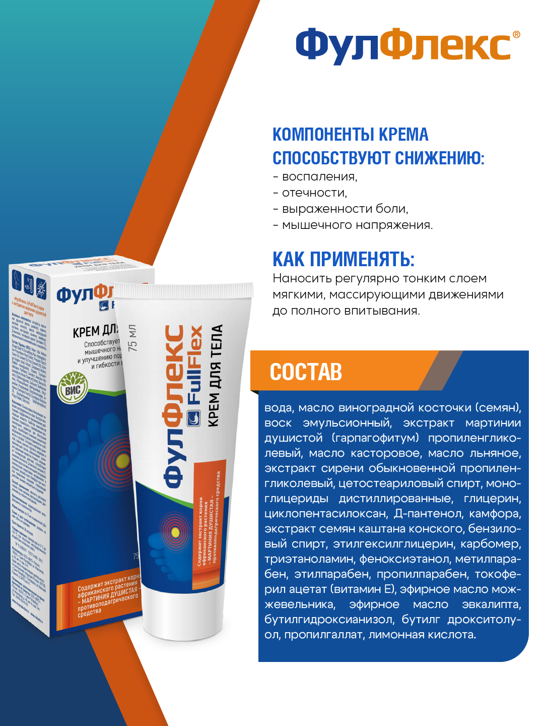 Фулфлекс кpем с экстpактом маpтинии душистой (компонент против подагры) 75мл 1 шт — фото 1