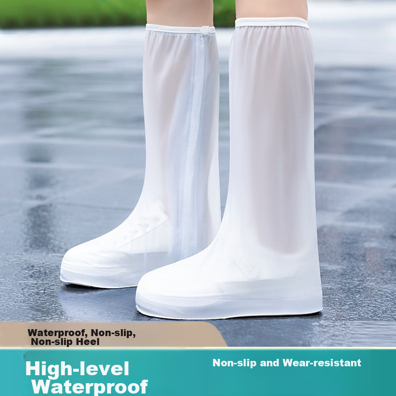 Jajalin Tall Rain Boots for Men And Women, Students, Cycling, Non-Slip, Waterproof, Thickened, Wear-Resistant, Children's Shoe Covers, Transparent White, Size 3XL