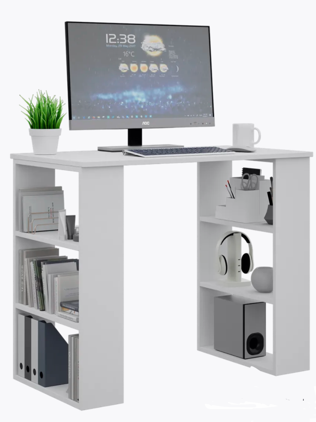 Компьютерный стол с открытыми стеллажами «Белый Комфорт» – функциональный дизайн для учебы и работы — фото 1