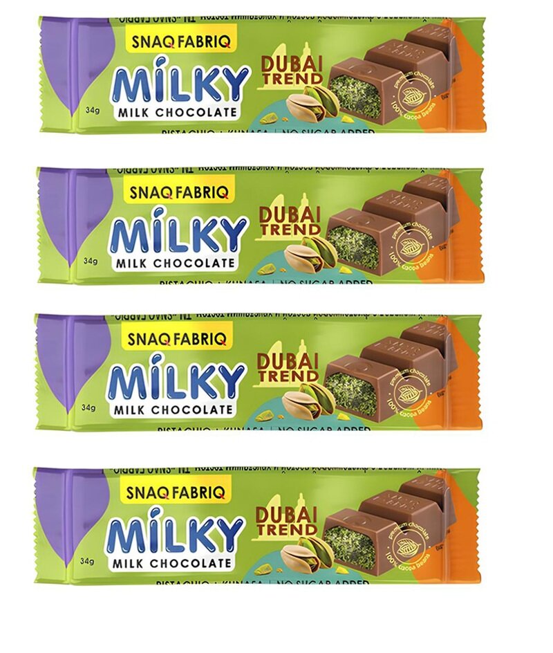 Шоколад Snaq Fabric MILKY Дубайский молочный с фисташкой и хрустящим тестом 34г, 4 шт