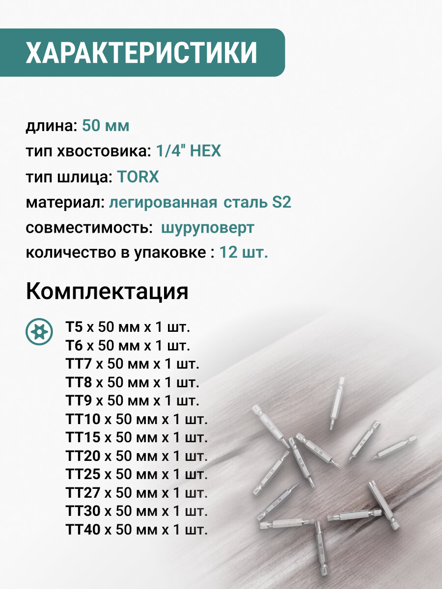 Набор бит TORX 50 мм 12 шт VIRA — фото 1