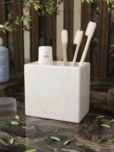 Изображение товара Стакан для зубных щёток, стакан для ванной Emily Duo 12х8х11, бетон, белый глянцевый