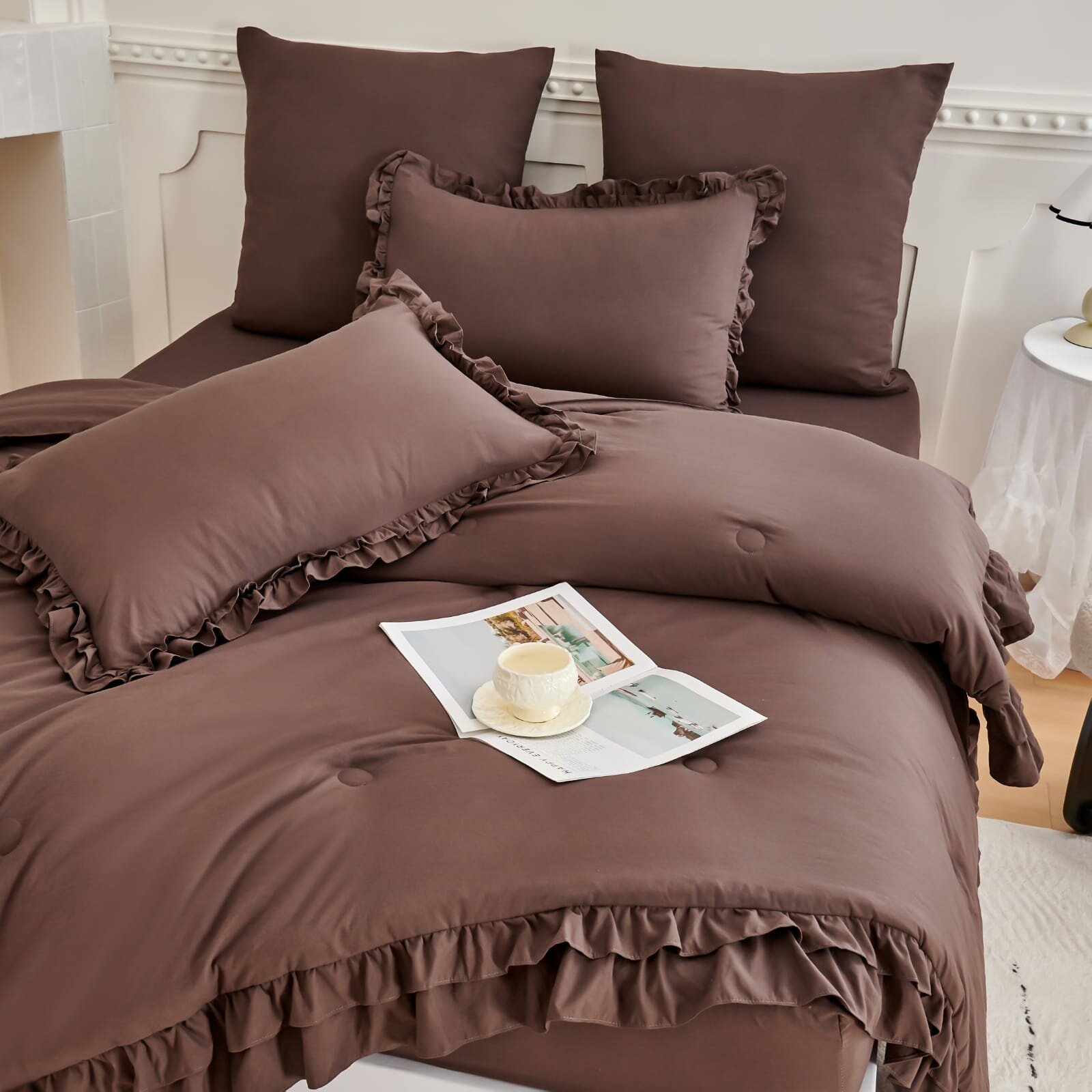 Постельное белье с одеялом евро, бархатный сатин, хлопок Рюши — фото 1