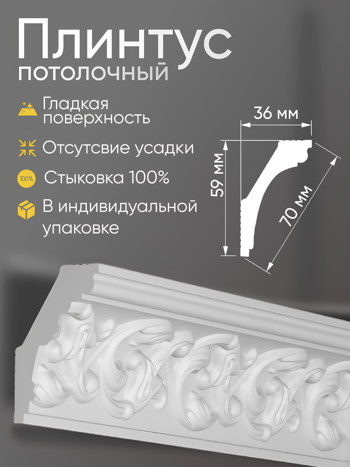 Плинтус потолочный 19 шт GLANZEPOL 200 см пенополистирол белый GP34