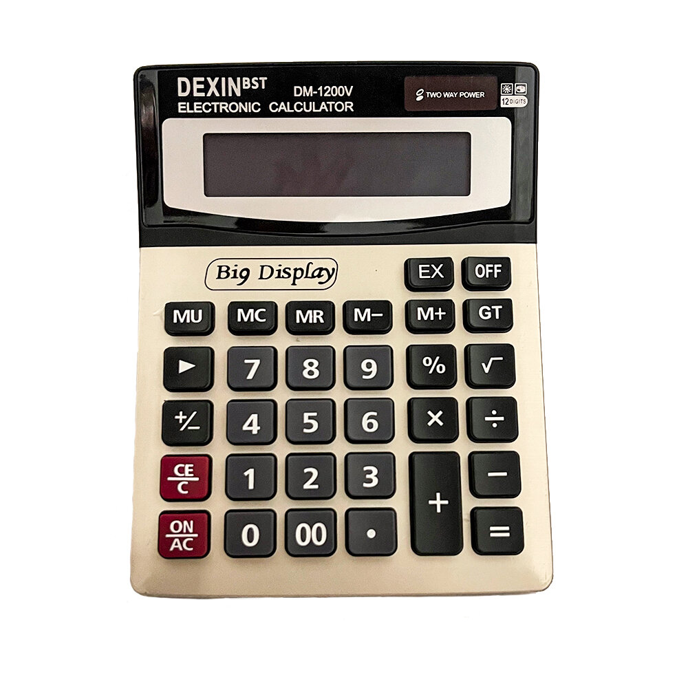 Калькулятор DEXIN DM-1200V, пластиковый, 12 функций, GT, двухпозиционное питание, белый
