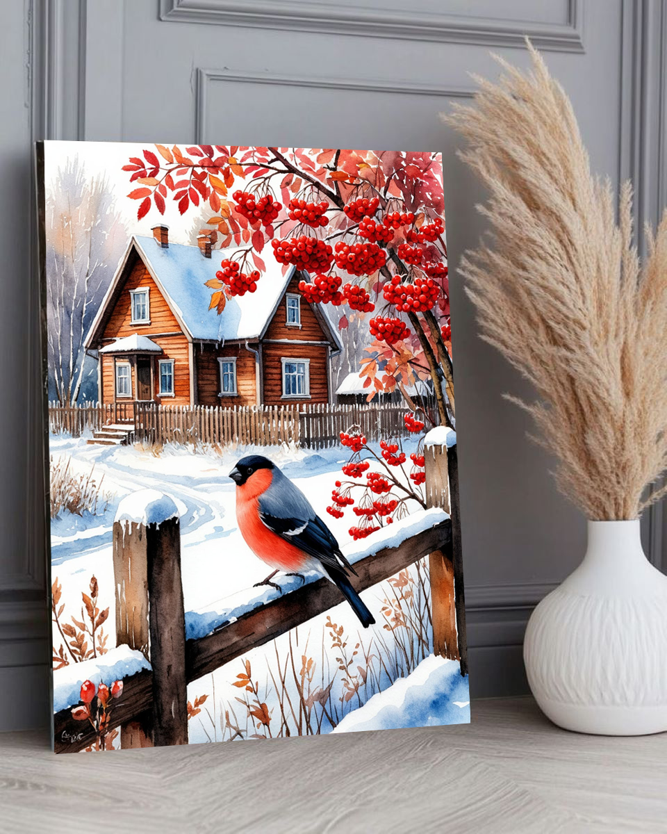 Картина по номерам 40х50 см  Снегирь  хлопковый холст на подрамнике  акрил  Art Hobby Home