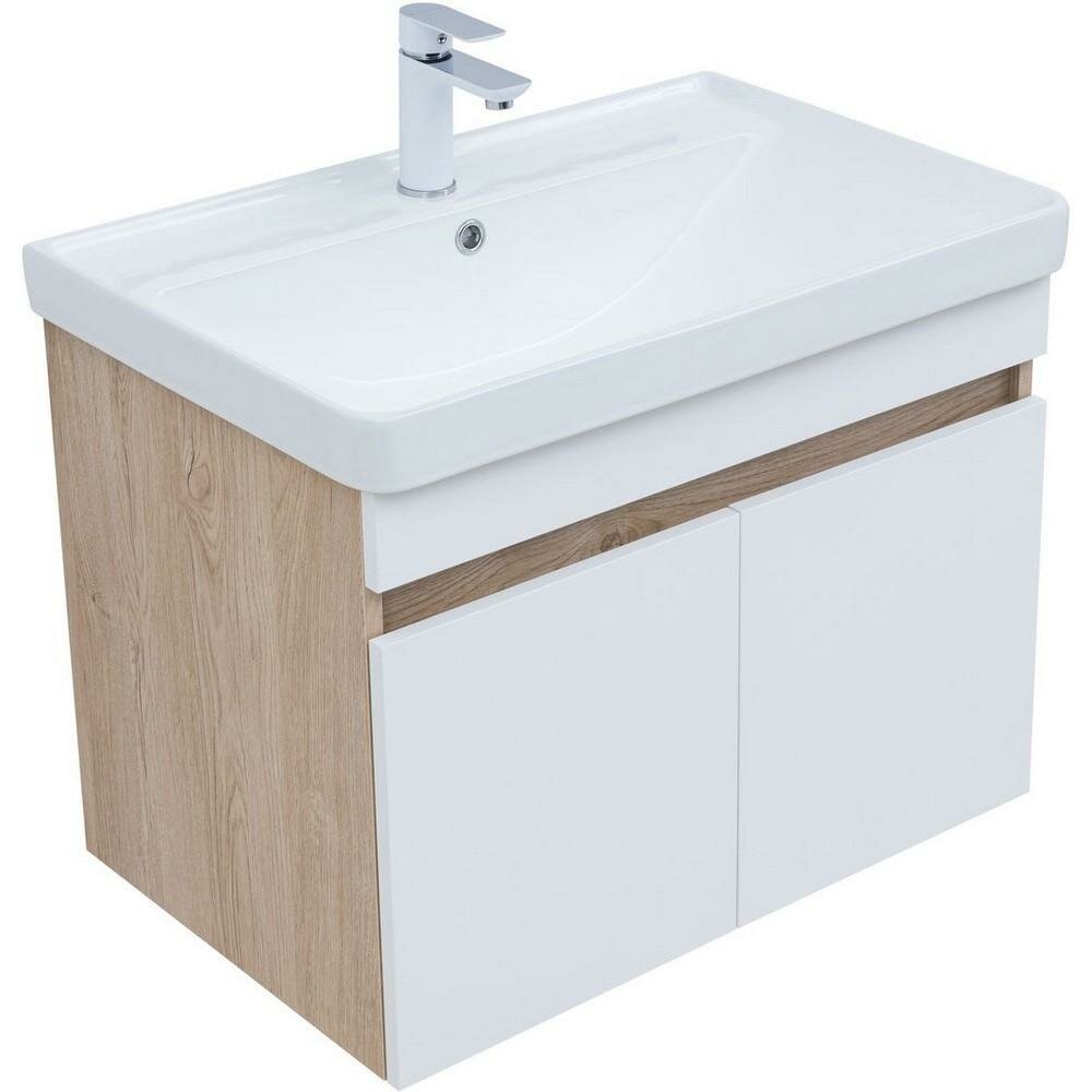 Тумба под раковину Aquanet Оптима 80 344801 подвесная Дуб светлый Белый сатин