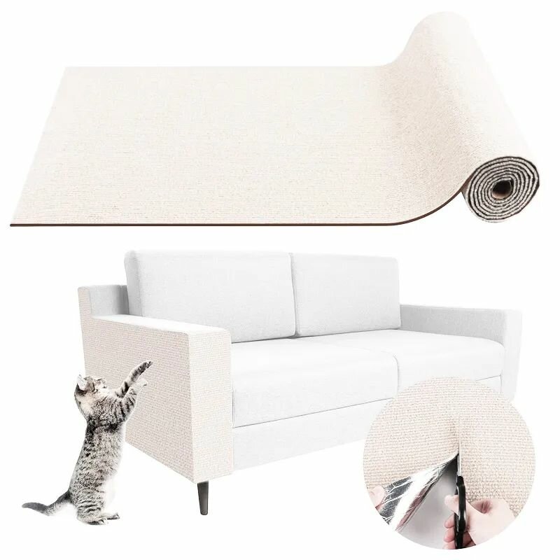 Когтеточка для кошек настенная угловая самоклеящаяся на диван на столбик бежевый 200x40 см 1 шт-Fa Cai Shop