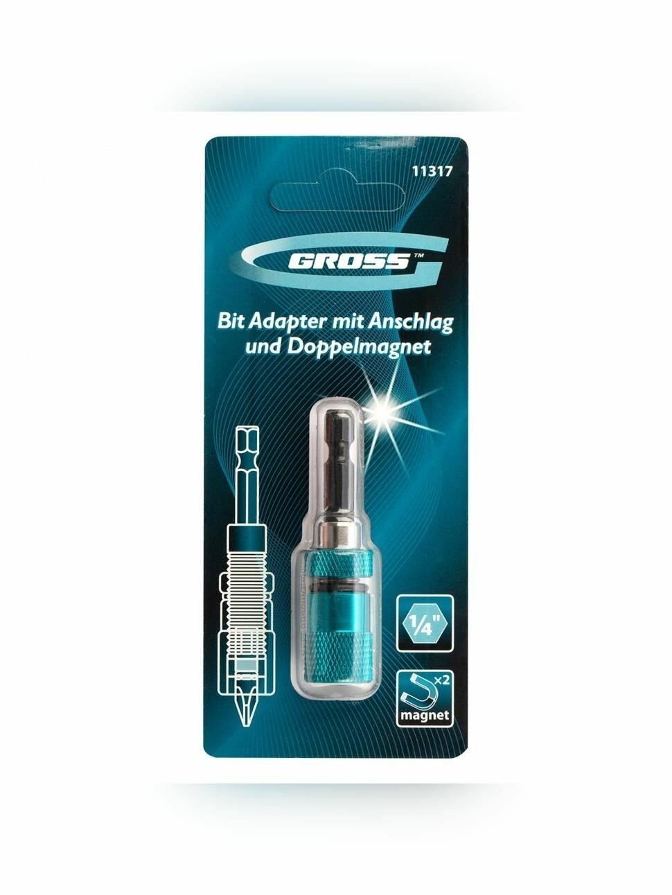 Адаптер для бит с ограничителем и двойным магнитом, 1/4 Gross 11317 — фото 1