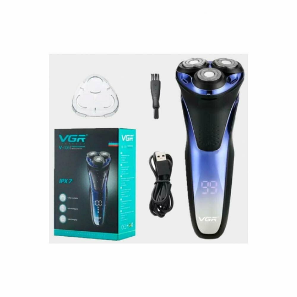 Электробритва роторная VGR V-306, с триммером, водонепроницаемая, моющаяся, сухое бритье