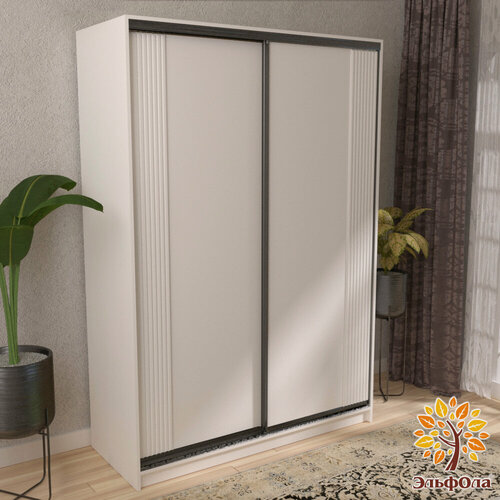 Изображение товара ЭльфОла Шкаф-купе "Вертикаль" 120х45х220 см, цвет белый/черный/накладка белая, для одежды, двухдверный